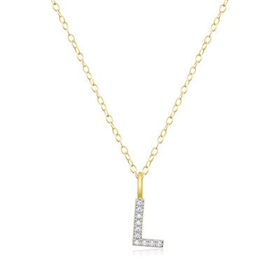 Lab Grown Diamond Letter L Initial Pendant Necklace in 14k Yellow Gold Plated Sterling Silver