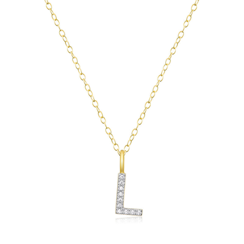 Lab Grown Diamond Letter L Initial Pendant Necklace in 14k Yellow Gold Plated Sterling Silver image number null