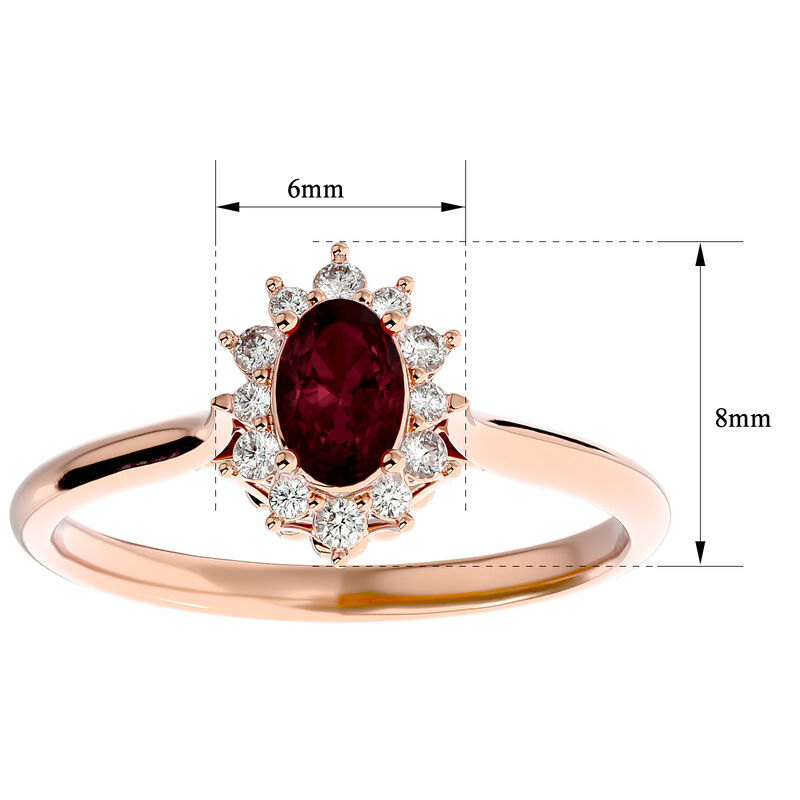 Oval-Cut Garnet & Diamond Halo Ring in 14k Rose Gold image number null