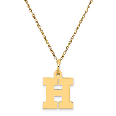 Small Block H Initial Necklace in 14k Yellow Gold