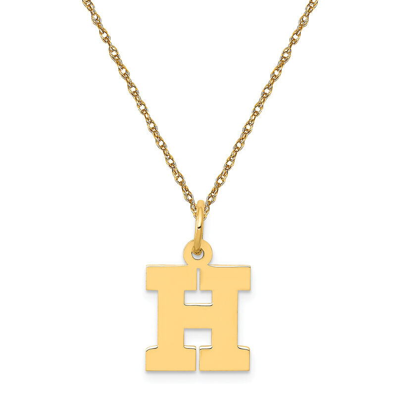 Small Block H Initial Necklace in 14k Yellow Gold image number null