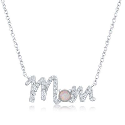 Created Opal & CZ Mom Pendant in Sterling Silver