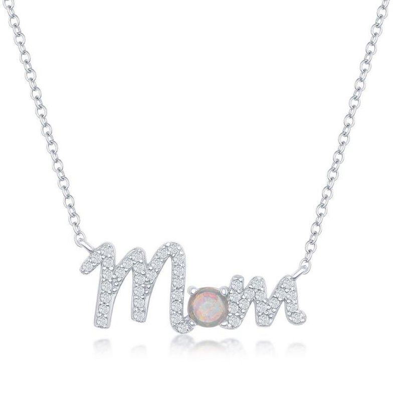 Created Opal & CZ Mom Pendant in Sterling Silver image number null
