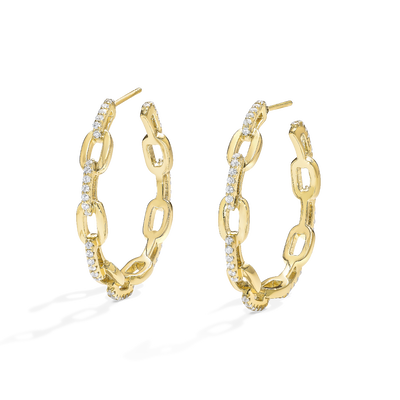 Paperclip Link CZ Crystal Hoop Earrings in Gold Plated Sterling Silver