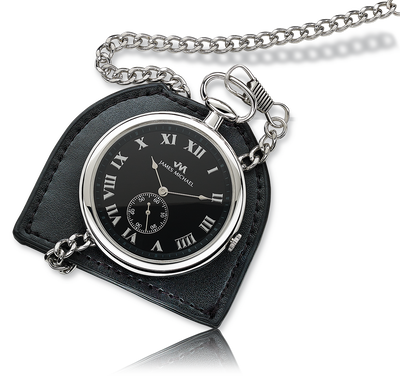 Pocket Watch Open Face Gold Plated Black Dial With Black Leather Pouch