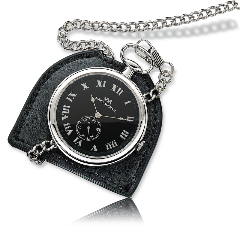 Pocket Watch Open Face Gold Plated Black Dial With Black Leather Pouch image number null