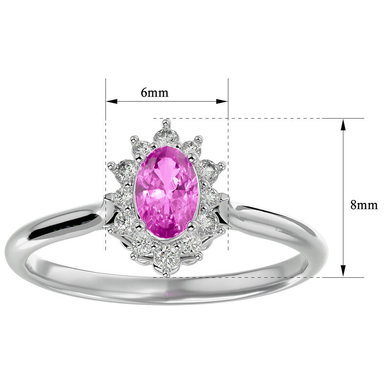 Oval-Cut Pink Sapphire & Diamond Halo Ring in 14k White Gold image number null