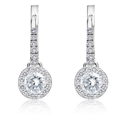 Diamond 1/2ctw. Halo Dangle Earrings in 14k White Gold