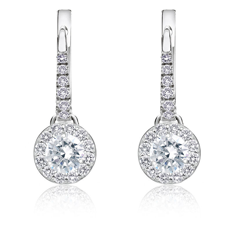 Diamond 1/2ctw. Halo Dangle Earrings in 14k White Gold image number null