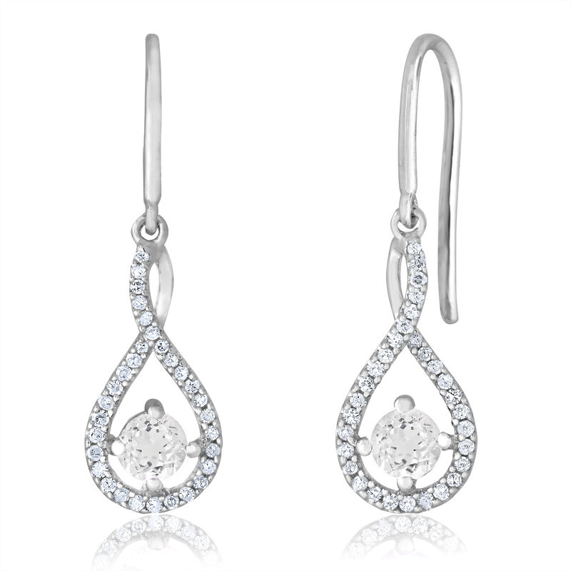 White Topaz Twist Dangle Infinity Diamond Earrings in Sterling Silver image number null