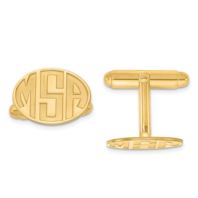 Recessed Letters Oval Monogram Cuff Links in Gold Plated Sterling Silver (up to 3 letters) image number null