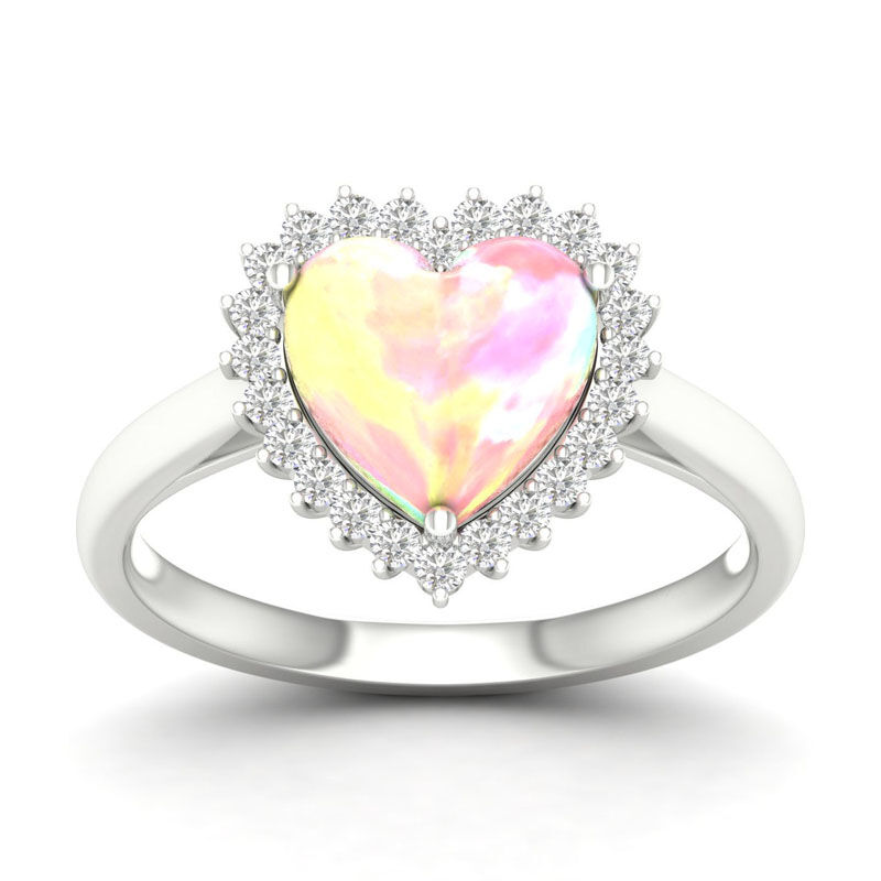Created Opal & White Sapphire Heart Halo Ring in Sterling Silver image number null