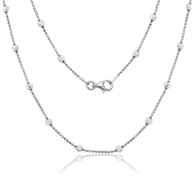 Small Beads Diamond Cut Moon Bead 18" Chain 3.2mm in Sterling Silver image number null
