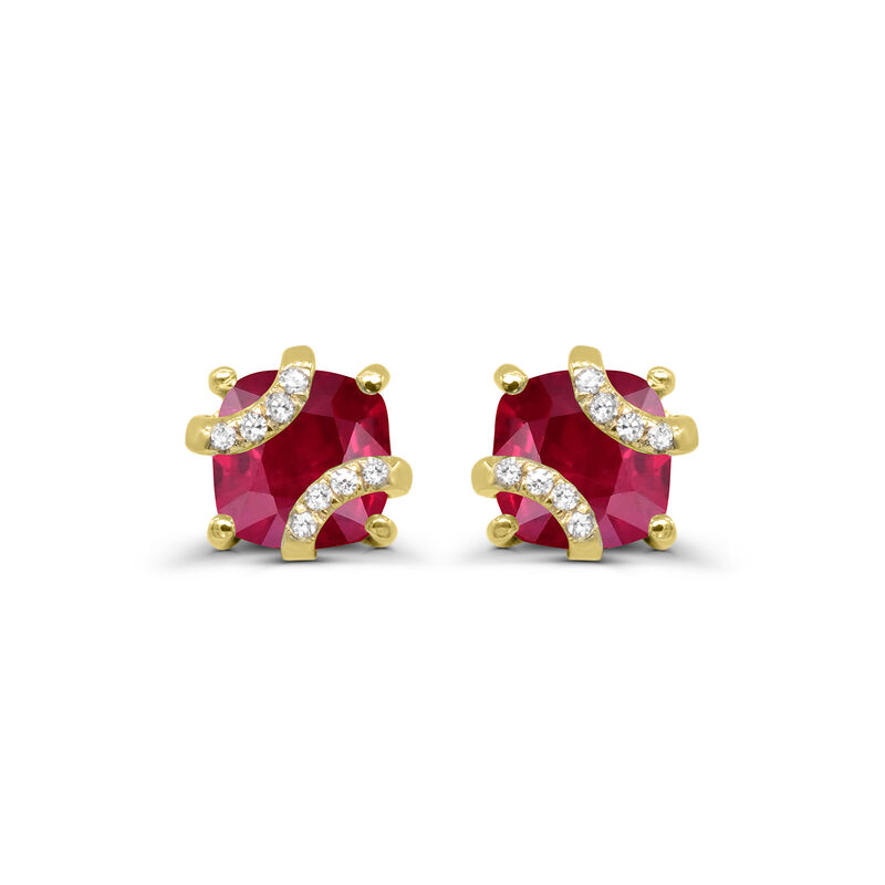 Cushion-Cut Created Ruby & Diamond Earrings in 10k Yellow Gold image number null
