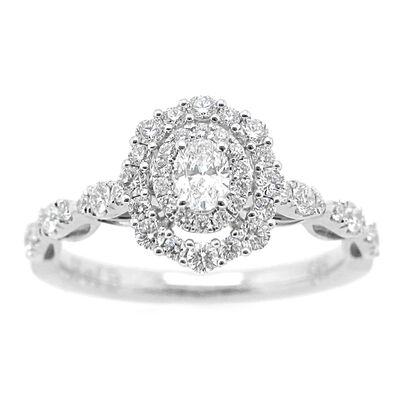 Orly. 5/8ctw. Oval Diamond Double Halo Engagement Ring in 14K White Gold