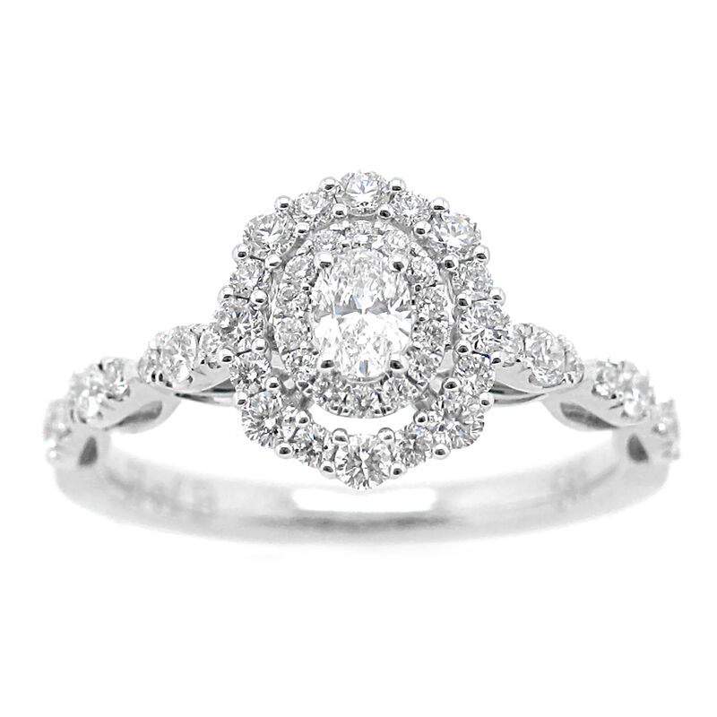 Orly. 5/8ctw. Oval Diamond Double Halo Engagement Ring in 14K White Gold image number null