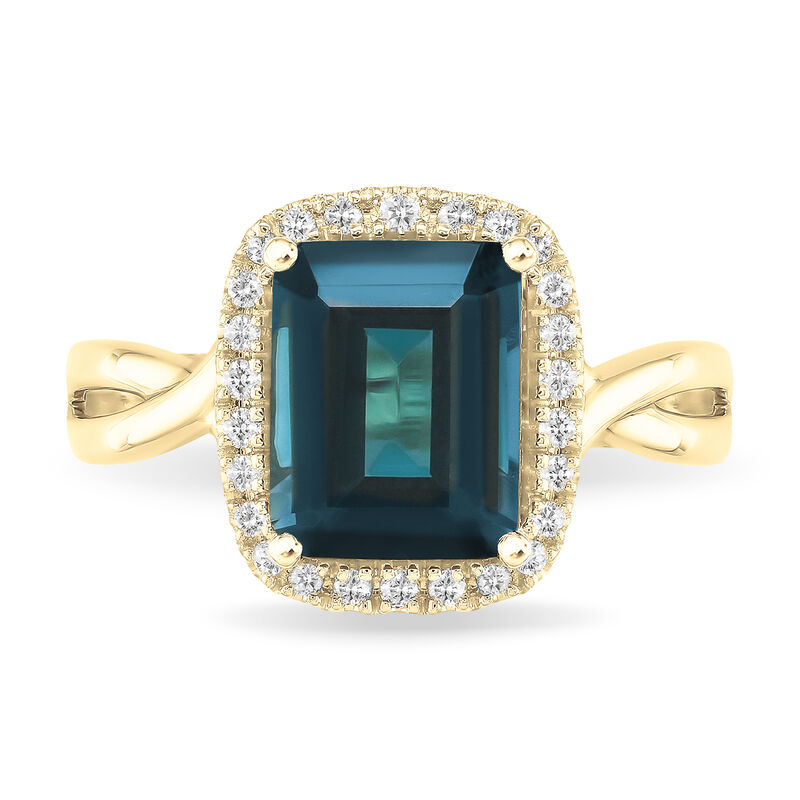 JK Crown London Blue Topaz, Blue & White Diamond Ring in 10k Yellow Gold image number null