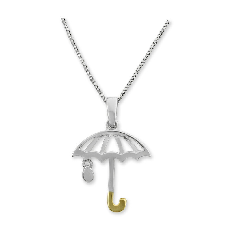Diamond Umbrella & Raindrop Necklace in 10k White & Yellow Gold image number null