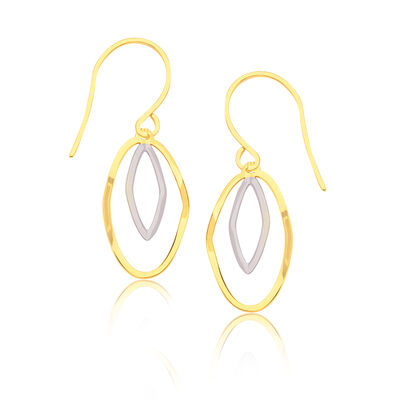 Stamped Dangle Fashion Wire Earrings in 14K Two-Tone Gold