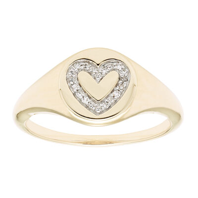 Diamond Heart Signet Ring in 14k Yellow Gold