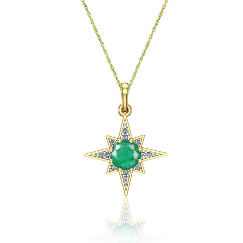 Round-Cut Emerald & Diamond Pendant in 10k Yellow Gold image number null