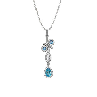 Created Sapphire, White Sapphire & Diamond Pendant in Sterling Silver