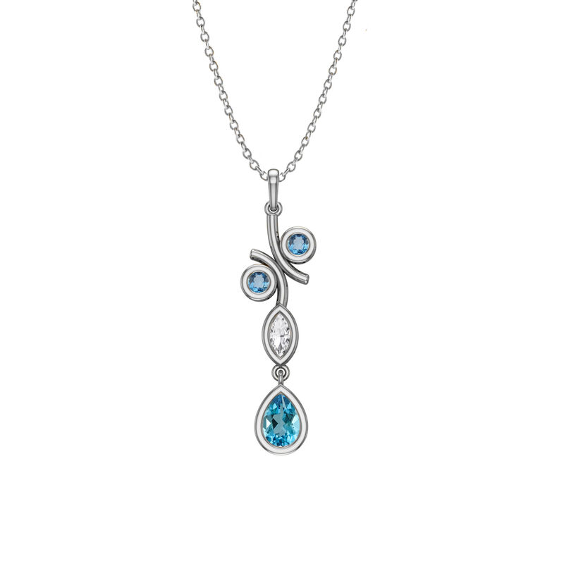 Created Sapphire, White Sapphire & Diamond Pendant in Sterling Silver image number null