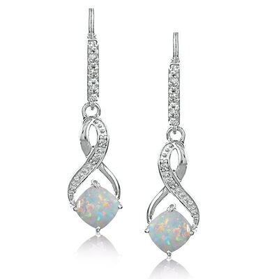 Created Opal & Diamond Dangle Earrings in Sterling Silver