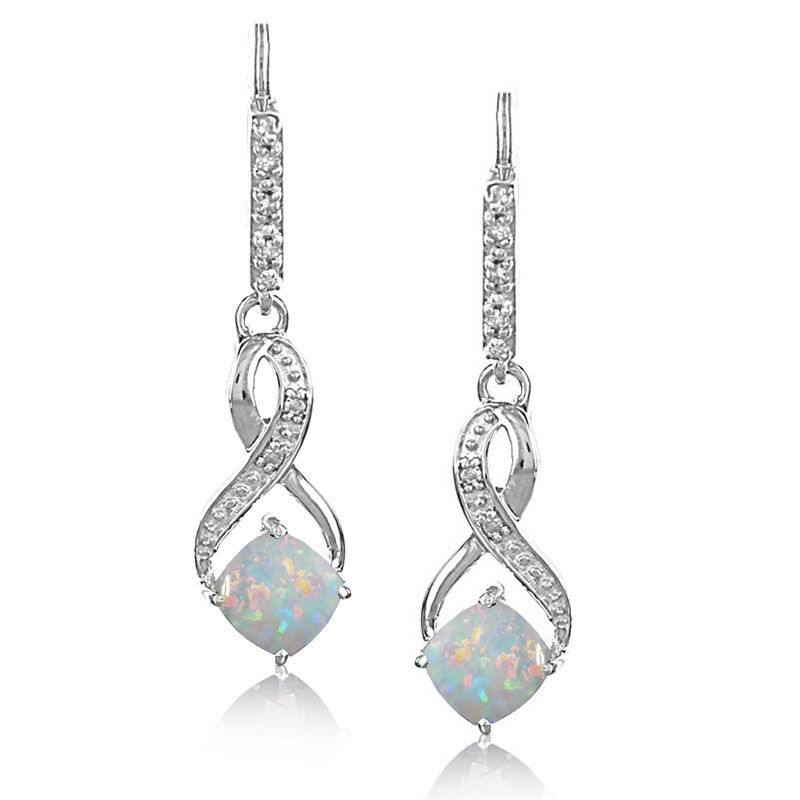 Created Opal & Diamond Dangle Earrings in Sterling Silver image number null