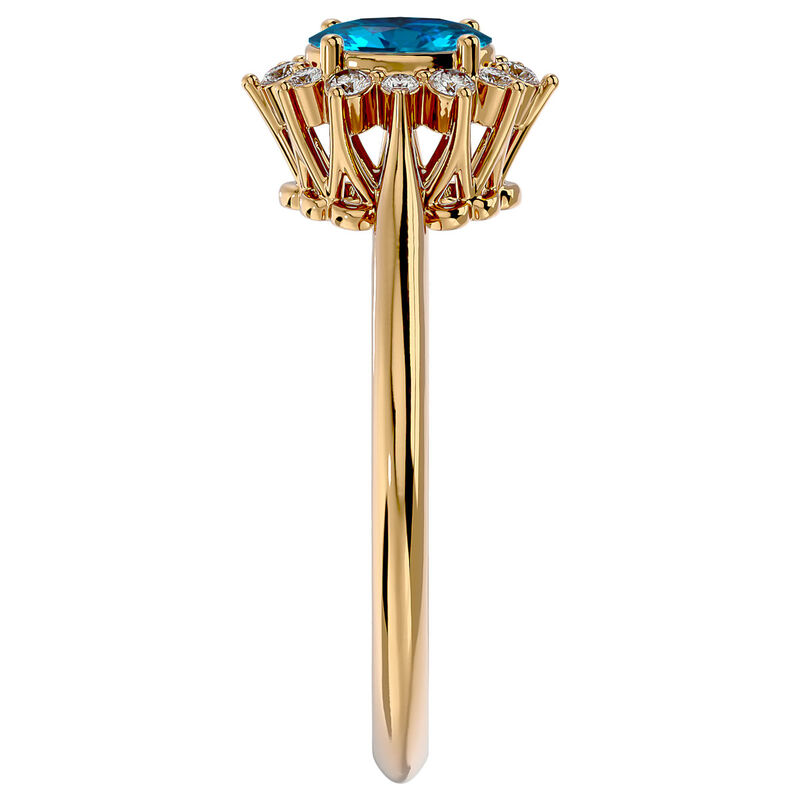Oval-Cut Blue Topaz & Diamond Halo Ring in 14k Yellow Gold image number null