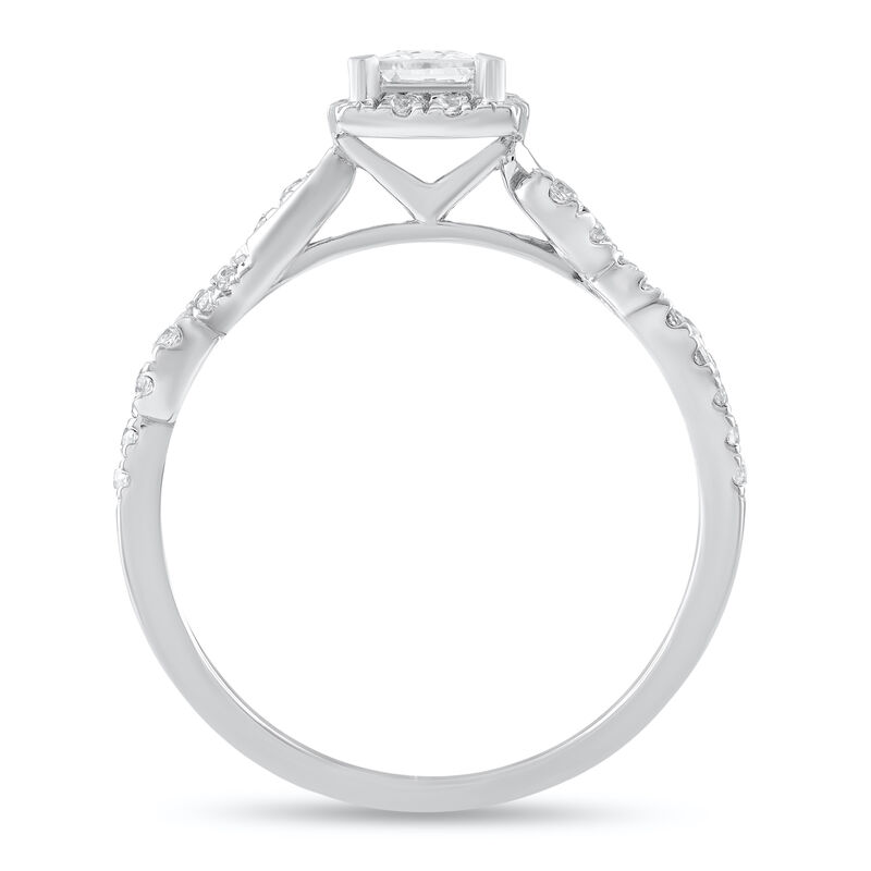 Pear Shaped Natural Diamond 1/8ctw. Halo Twist Engagement Ring in 14k White Gold image number null