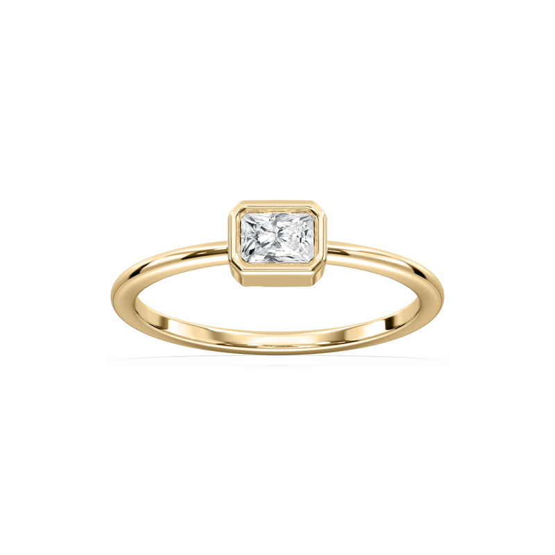 Radiant Lab Grown Diamond Bezel Petite Solitaire Engagement Ring in 10k Yellow Gold image number null