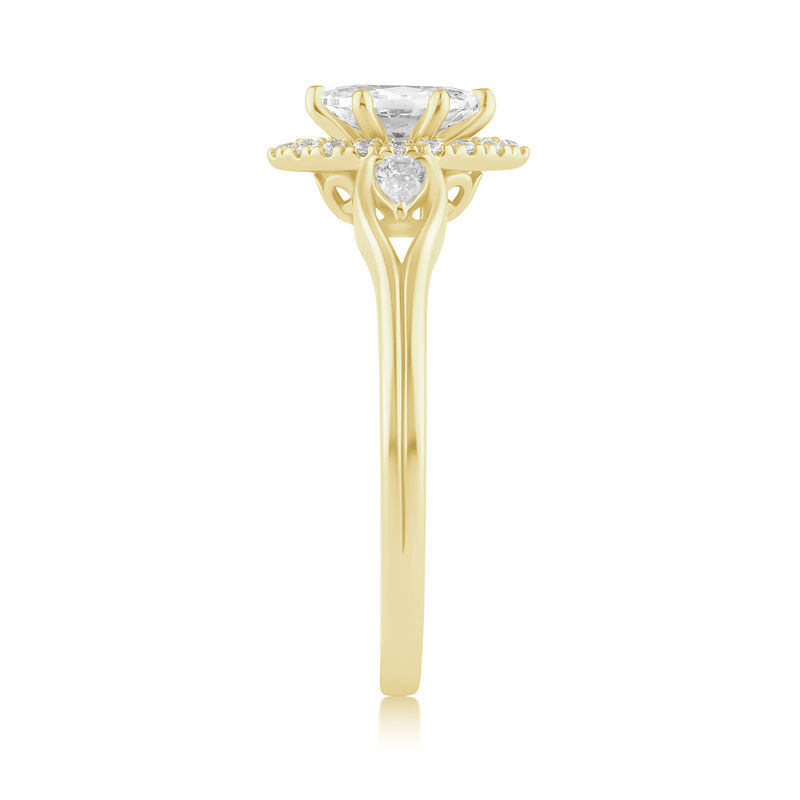 Marquise Lab Grown Diamond Halo Three Stone Engagement Ring in 14k Yellow Gold image number null
