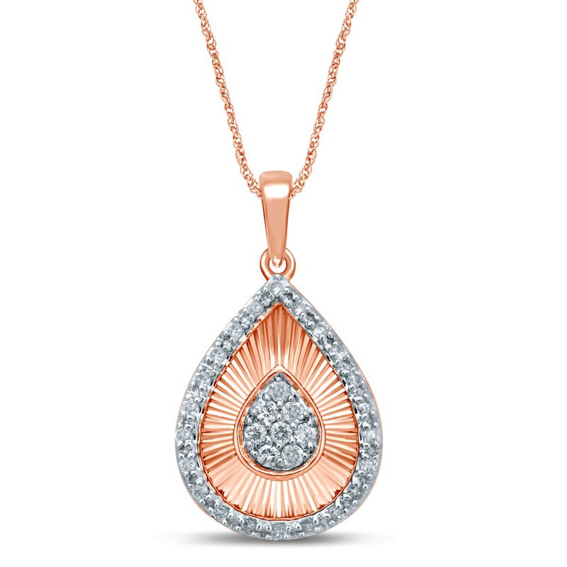 Diamond Pear Cluster Fan Fashion Pendant in 10k Rose Gold image number null