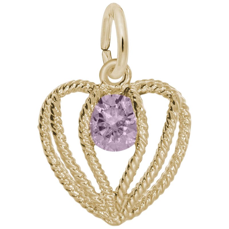 October Birthstone Held in Love Heart Charm in 10k Yellow Gold image number null