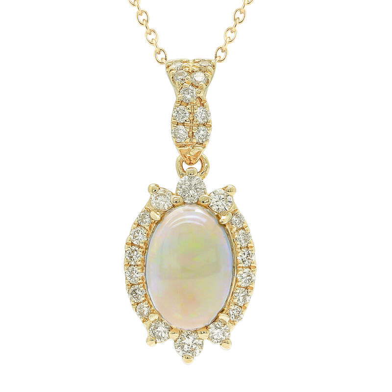 JK Crown Collection Oval Opal Diamond Blue Topaz Pendant in 10k Yellow Gold image number null
