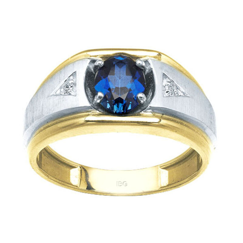 IBGoodman Men's 10k Two-Tone Gold Created Sapphire & Diamond Ring image number null