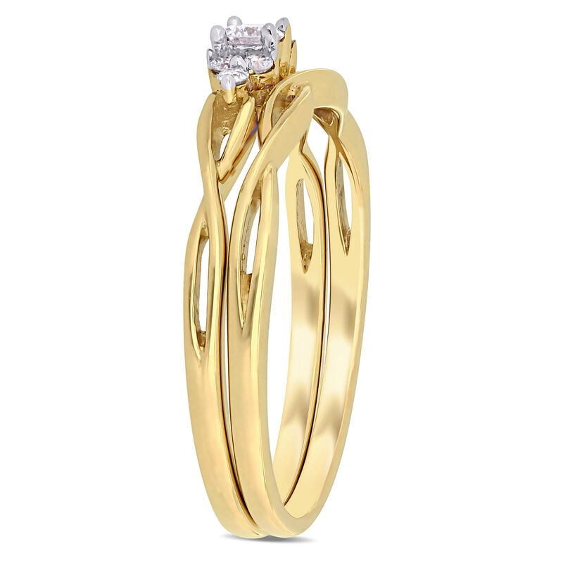 Brilliant-Cut 1/6ctw Twist Bridal Set in 10k Yellow Gold image number null