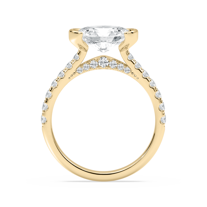 Oval Lab Grown Diamond 2 1/2ctw. East West Half Bezel Engagement Ring in 14k Yellow Gold image number null
