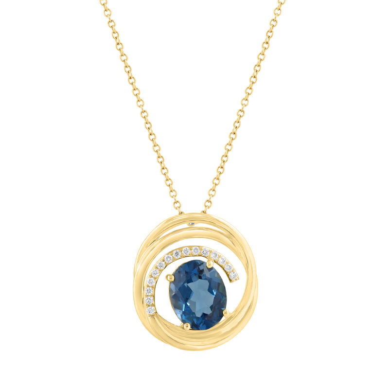 EFFY Oval-Cut Blue Topaz & Diamond Circle Pendant in 14k Yellow Gold image number null