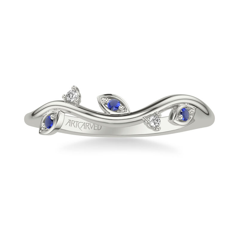Frida. Artcarved Sapphire & Diamond Petal Accent Wedding Band in 14k White Gold image number null