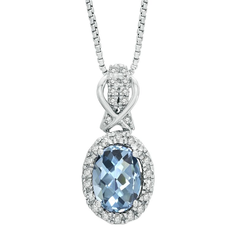 Oval Aquamarine Gemstone & Diamond Pendant in 10k White Gold image number null