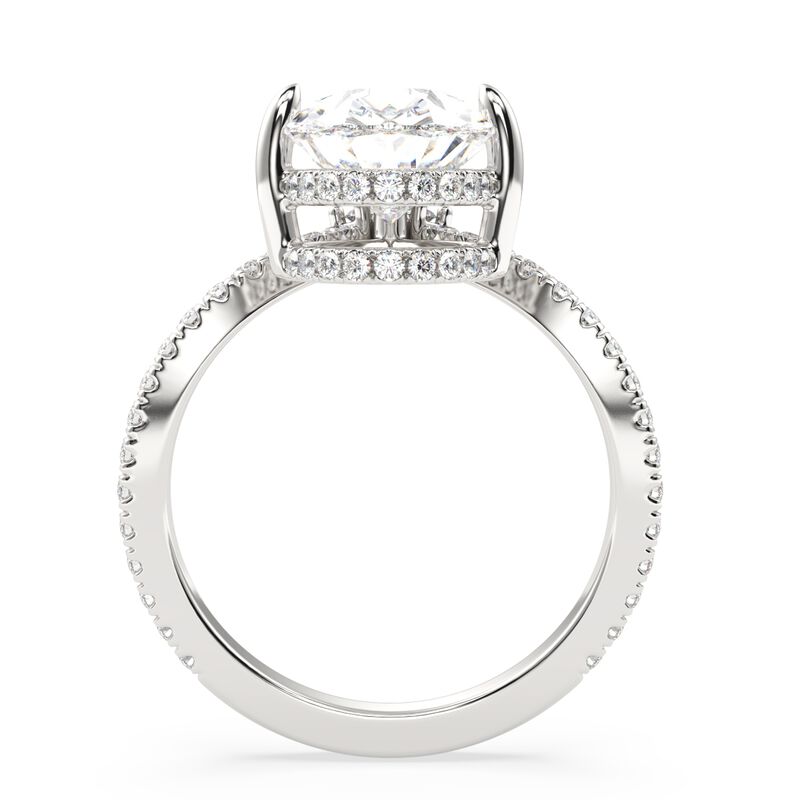 Pear-Shaped Lab Grown 3.50ctw. Diamond Chevron Double Hidden Halo Engagement Ring in 14k White Gold image number null