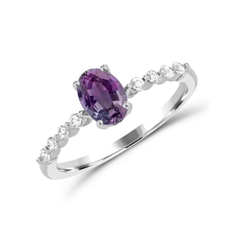 Oval Created Alexandrite & Diamond Ring in 10k White Gold image number null