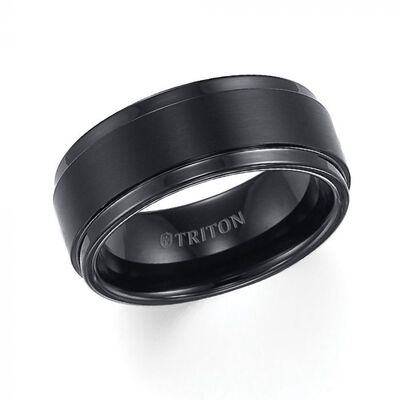 Triton Men's Black Tungsten Wedding Band 9mm