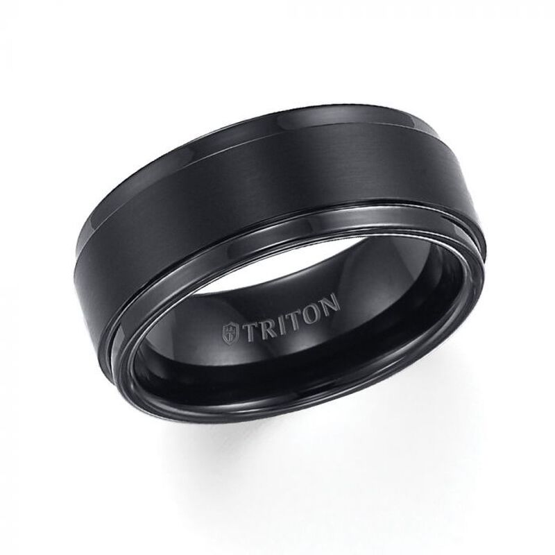 Triton Men&#39;s Black Tungsten Wedding Band 9mm image number null