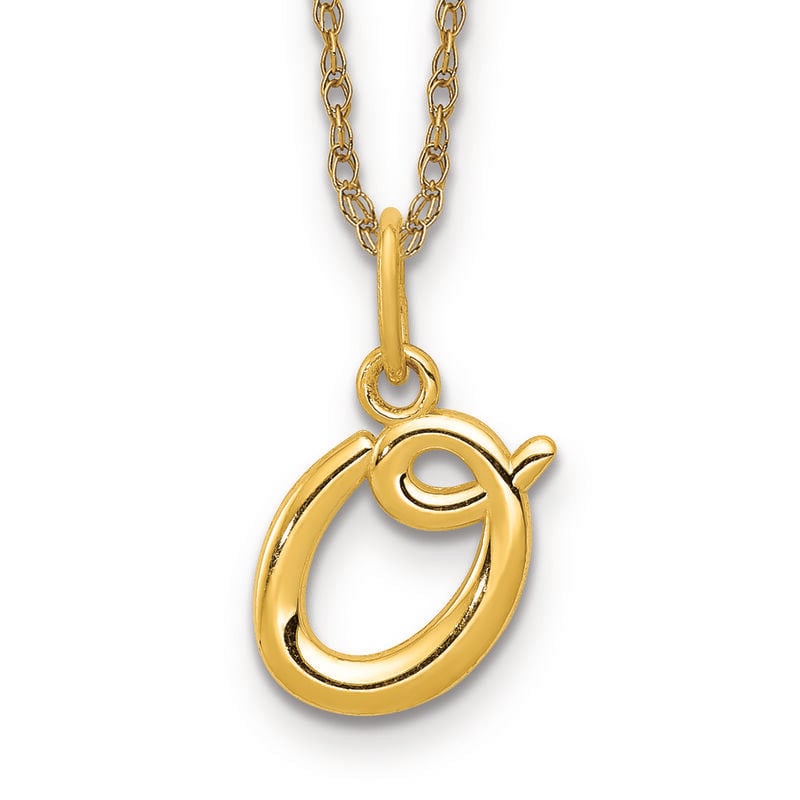 Script O Initial Necklace in 14k Yellow Gold image number null