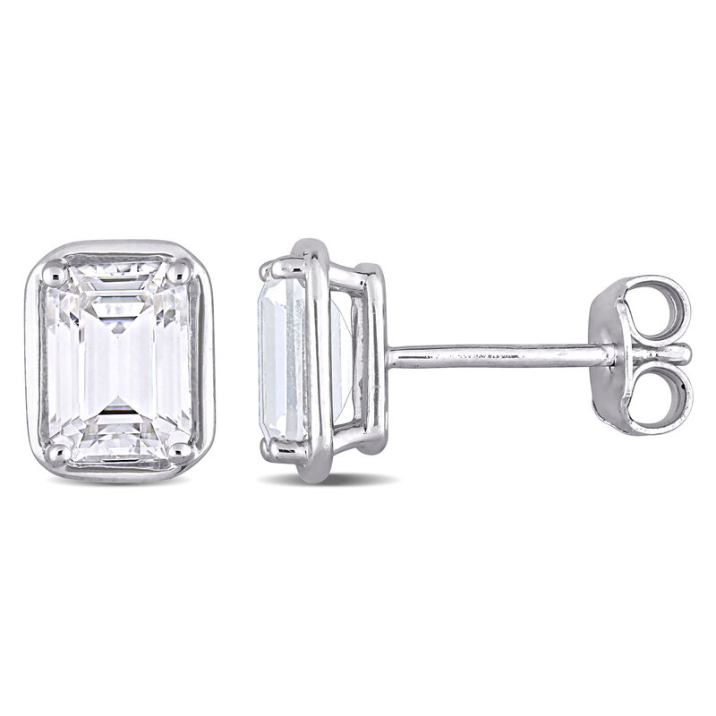 Emerald-Cut Created White Sapphire Prong-Set Bezel Stud Earrings in Sterling Silver image number null
