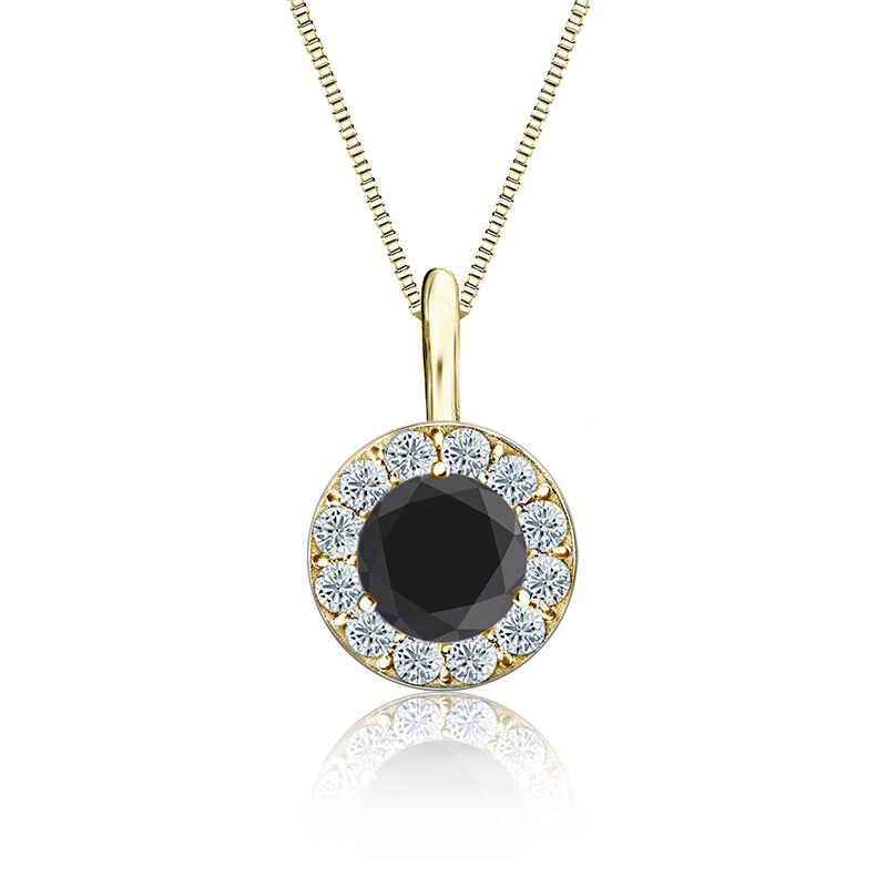 Black & White Diamond Halo 1ct. Pendant in 14k Yellow Gold image number null