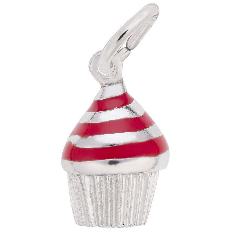 Red Cupcake Charm in 14K White Gold image number null